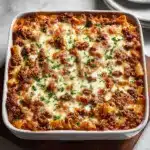 Layer half the cooked pasta in the baking dish Recipe