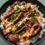 Korean BBQ Steak Rice Bowls with Spicy Cream Sauce Recipe