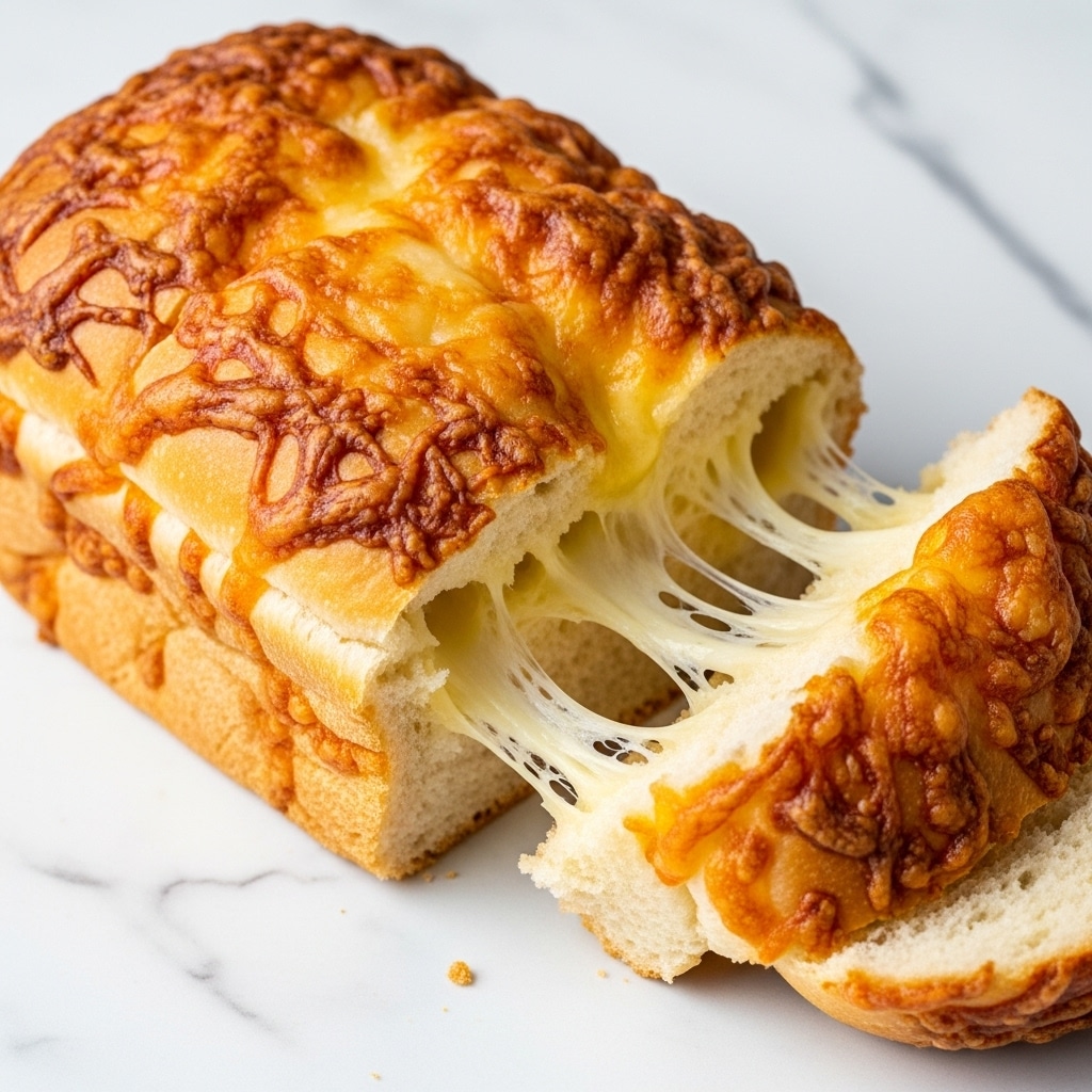 A close-up of baked macaroni and cheese in a white baking dish with a browned, bubbly top layer of melted cheese that is golden and slightly crispy in some spots. A silver fork is lifting a scoop, showing gooey, stretchy cheese pulling from the dish and creamy, pale yellow macaroni pasta underneath. The dish rests on a wooden board with a glass of amber liquid and a white plate with green garnish blurred in the background on a white marbled surface. photo taken with an iphone --ar 4:5 --v 7
