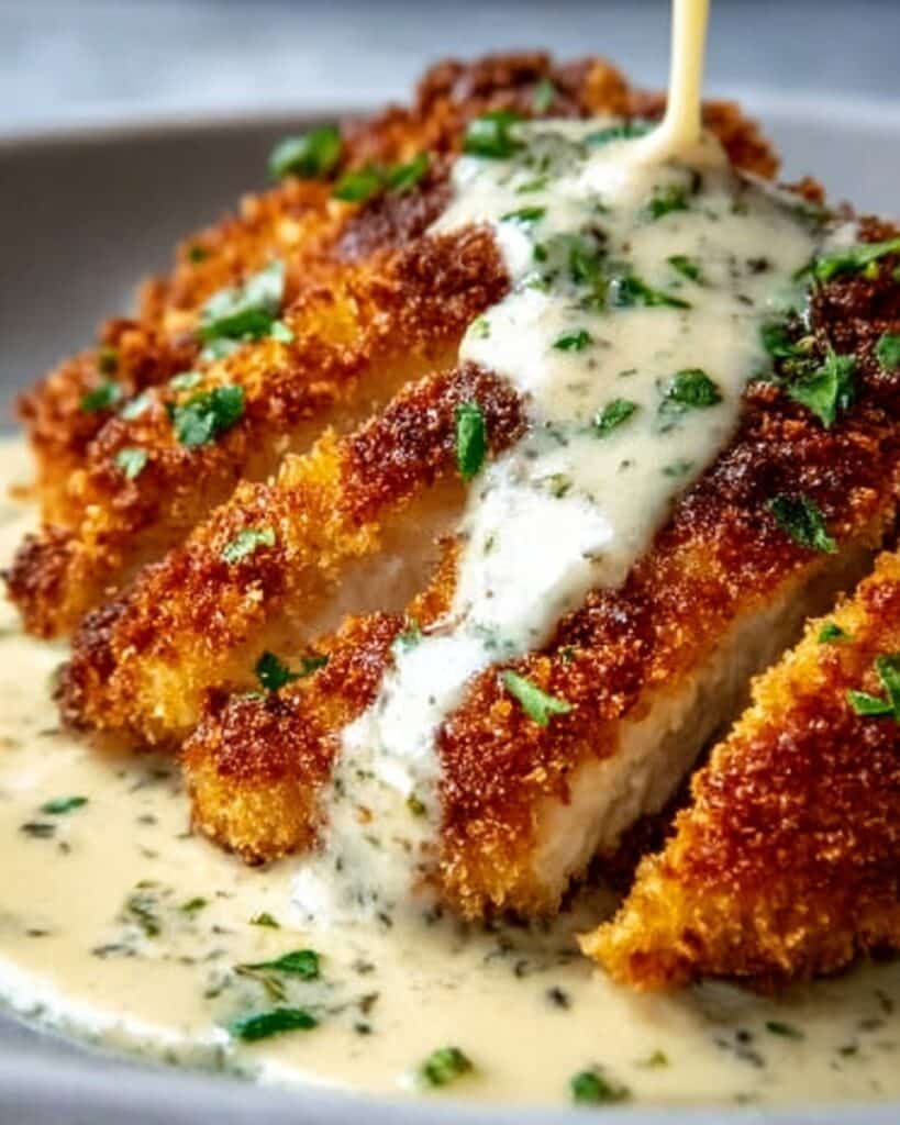 Parmesan Crusted Chicken with Creamy Garlic Sauce Recipe