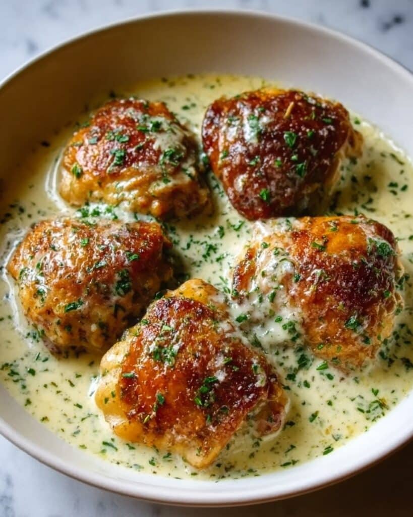 Bobby Flay Chicken Thighs with Creamy Garlic Sauce Recipe